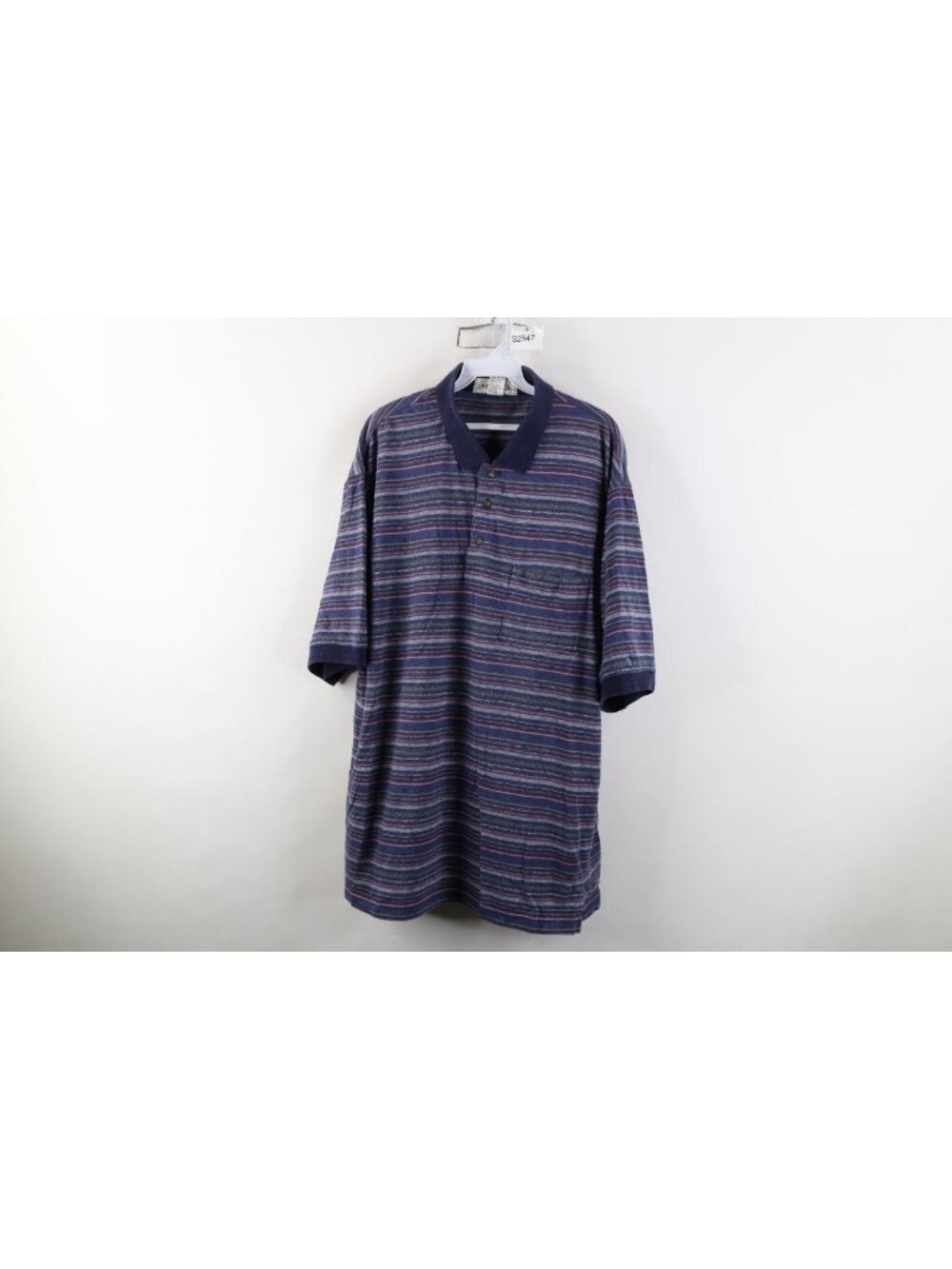 Vintage 90s Streetwear Mens 2XL XXL Faded Striped Knit Collared Golf Polo Shirt